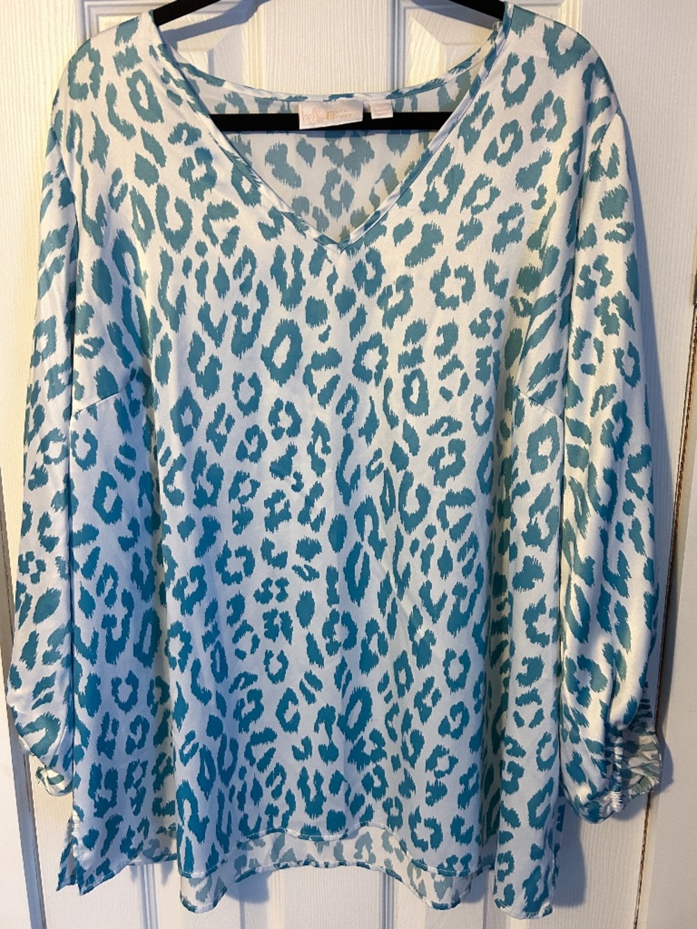 Belle by Kim Gravel teal/white cheetah print top